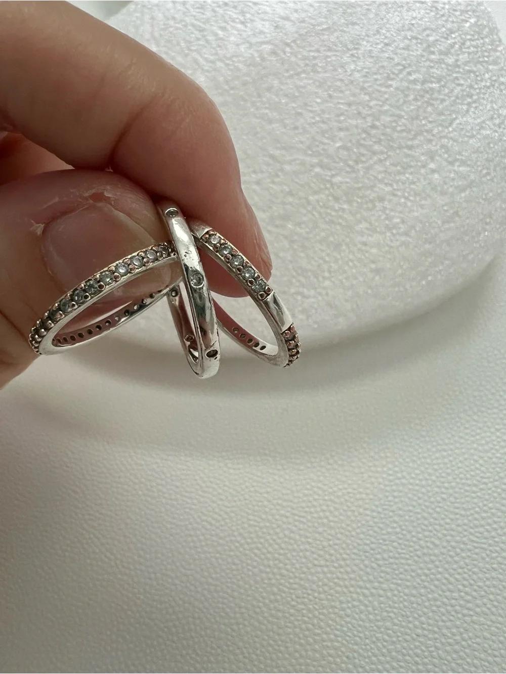 Vintage Style CZ Stack Ring Set 3-Piece Silver Plated Rings US Size 5